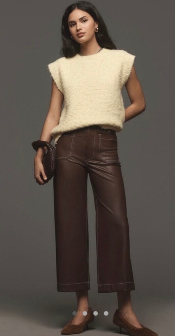 Maeve Anthropologie Colette Faux Leather Wide Leg Pants Dark Brown Size 28